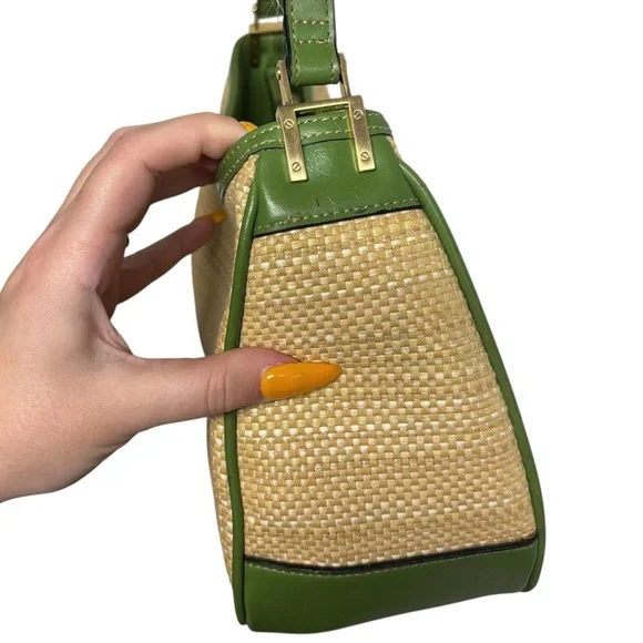 Etienne Aigner Y2k Green & Tan Woven Shoulder Bag - Picture 4 of 7